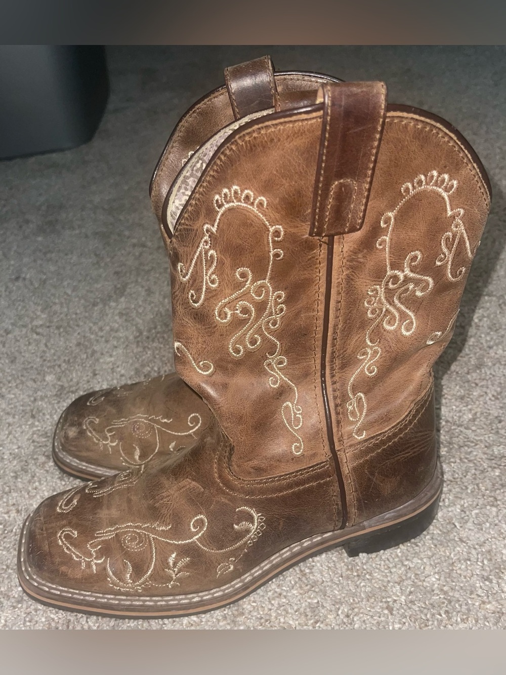 Smoky Mountain girls western boot 3 brown leather square toe embroidered